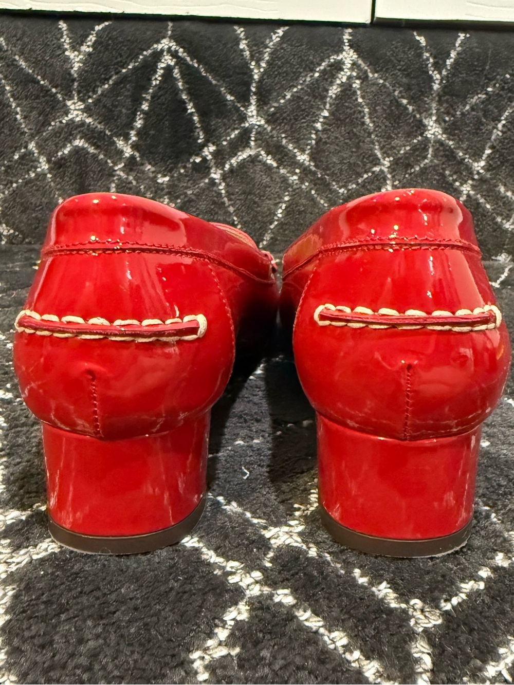 Salvatore Ferragamo Red Patent Leather Moccasin Block Heel Loafers - Picture 5 of 11